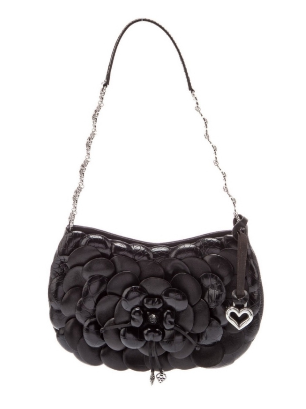Brighton Rosalie Black Leather Flower Petal Shoulder Bag